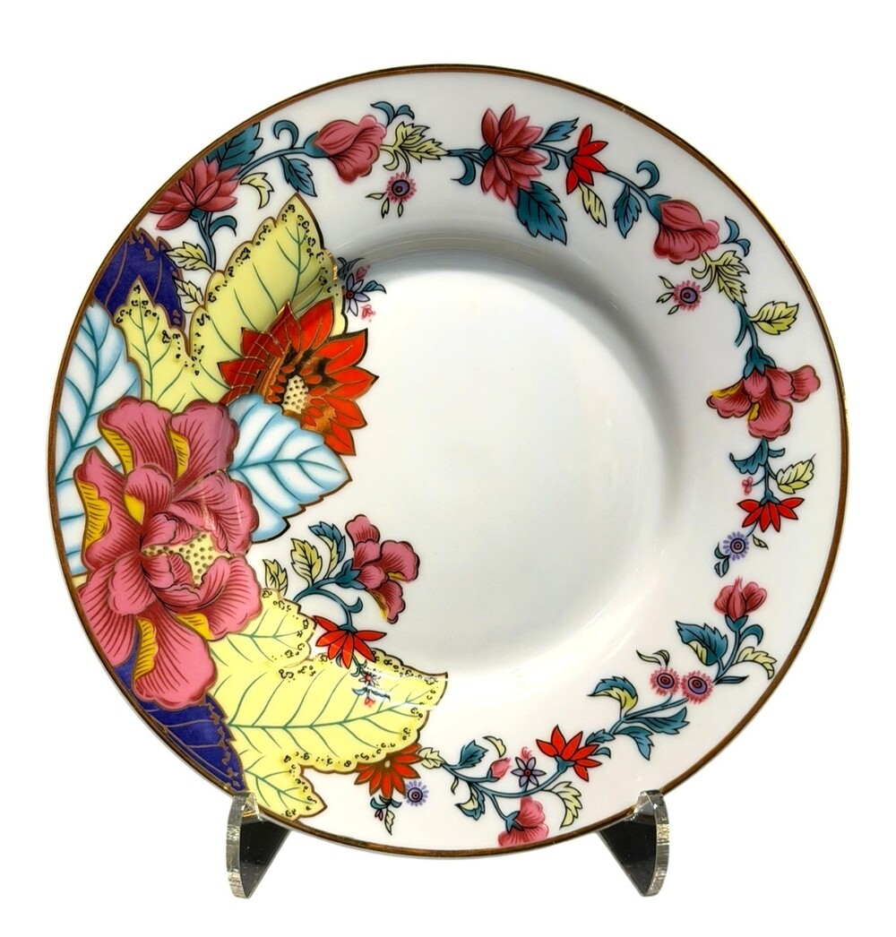 Imperial Leaf Tobacco Leaf Floral 6.25" Flat Cup Saucer Gold Trim China